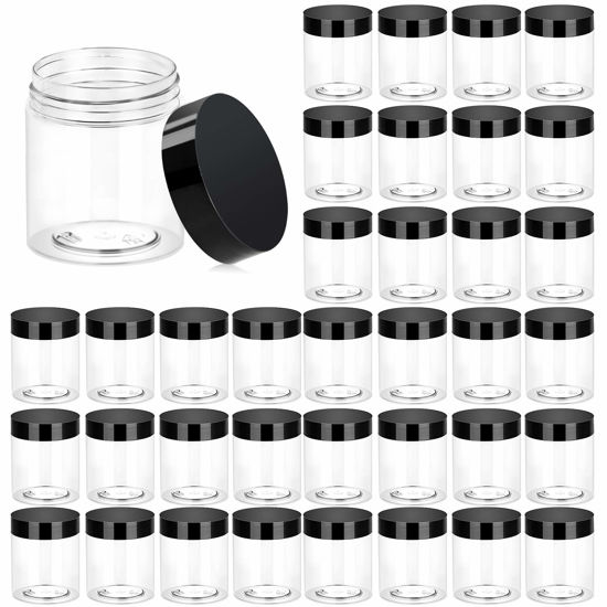 Picture of 36 Pack 3 OZ Plastic Jars Round Clear Cosmetic Container Jars with Lids, Eternal Moment Plastic Slime Jars for Lotion, Cream, Ointments, Makeup, Eye shadow, Rhinestone, Samples, Pot, Travel Storage
