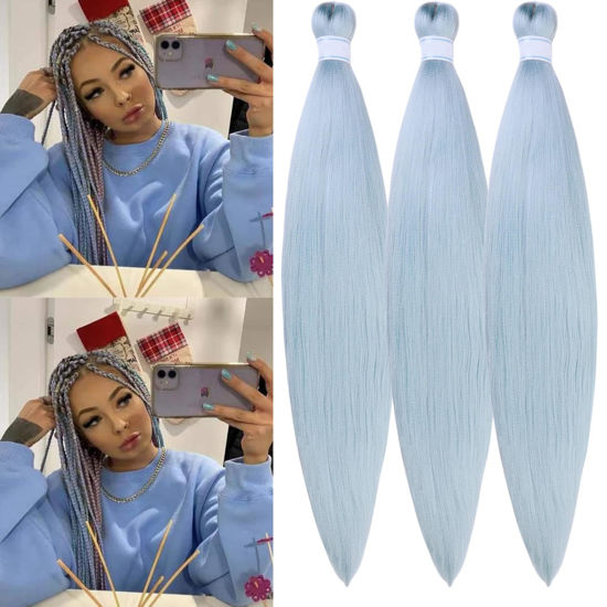 Picture of Leticia Ice Blue Braiding Hair Pre stretched Human Hair Kanekalon Braiding Hair 26Inch Pack of 3