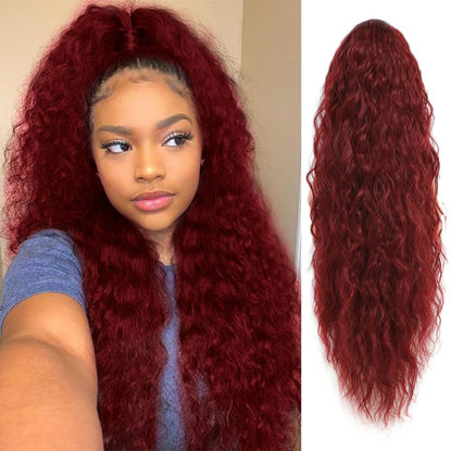 Picture of KETHBE 26 Inch Drawstring Ponytail Hair Extension Long Curly Wavy Hair Extensions Fake Ponytail Synthetic Heat Resistant Hair Pieces for Women (26Inch,Red)