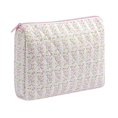 Picture of HHQQWZ Makeup Bag Travel Cosmetic Bag for Women Girls, Zipper Make Up Pouch, Floral Flowers Toiletry Organizer Makeup, Portable Storage Bag, Cosmetic Travel Cloth Bag (L/Pink Floral)