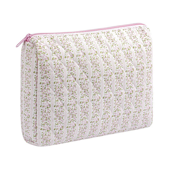 Picture of HHQQWZ Makeup Bag Travel Cosmetic Bag for Women Girls, Zipper Make Up Pouch, Floral Flowers Toiletry Organizer Makeup, Portable Storage Bag, Cosmetic Travel Cloth Bag (L/Pink Floral)