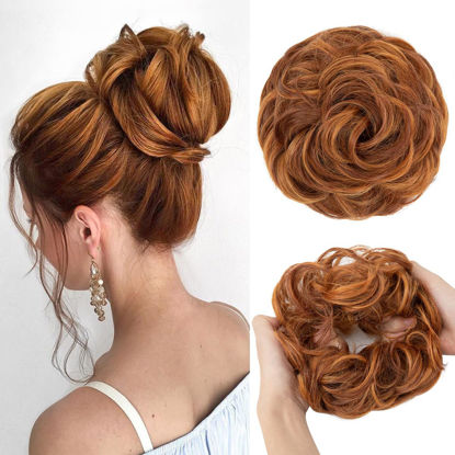 Picture of CJL HAIR Large Messy Bun Hair Piece Wavy Curly Scrunchies Synthetic Chignon Ponytail Hair Extensions Thick Updo Hairpieces for Women Tizian Red