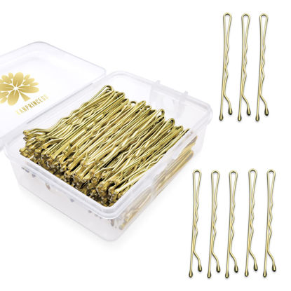 Picture of KANPRINCESS 100PCS 2Inches Hair Pins Kit Hair Clips Secure Hold Bobby Pins Hair Clips for Women Girls and Hairdressing Salon With Clear Storage Box(Gold)