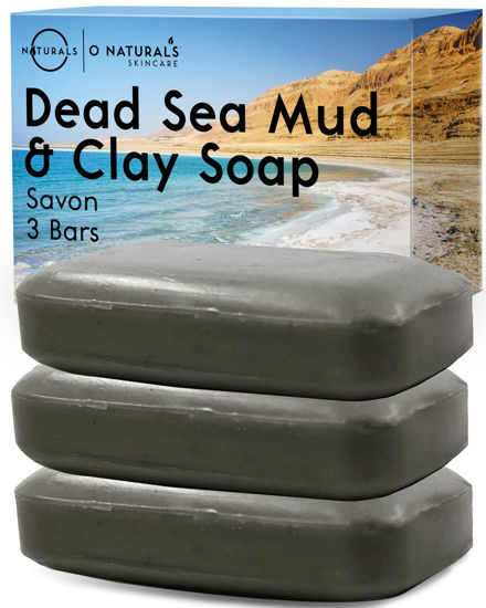 Picture of O NATURALS 3PCS Dead Sea Salt Mud & Clay Natural Bar Soap - Helps Acne Prone Skin - Scalp Exfoliator - Organic & Vegan Dead Sea Mud Soap - Natural Soap for Men & Women - 4 oz