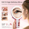 Picture of LitBear Travel Makeup Mirror with Lights, Rechargeable Double-Sided 10X/1X Magnifying Mirror, Portable Lighted Beauty Mirror, 3 Color Lighting, Dimmable Touch Screen, Tabletop Handhold Hanging (White)