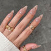 Picture of YOSOMK French Tip Fake Nails Almond Medium Press on Nails with Sequins Designs Glossy Full Cover False Nails Nude Glue on Acrylic Nails Manicure for Women