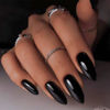 Picture of YOSOMK Black Press on Nails Medium Almond Fake Nails with Solid Color Designs Glossy Full Cover False Nails for Women and Girls