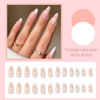 Picture of YOSOMK Cute Medium Fake Nails Almond Shaped Press on Nails with White Flower Design Glossy Glue on Static Nails French Tip Stick on Acrylic Nails for Women