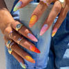 Picture of YOSOMK Medium Fake Nails Almond Shaped Press on Nails with Colorful Designs Glossy Rainbow False Nails Glue on Artificial Nails for Women