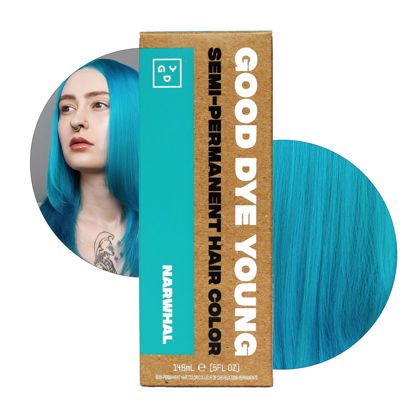 Picture of Good Dye Young Semi-Permanent Hair Color, Vegan and Cruelty-Free Blue Hair Dye, Last up to 24 Washes, Non-Damaging Conditioning Hair Color (5FL OZ, Narwhal)