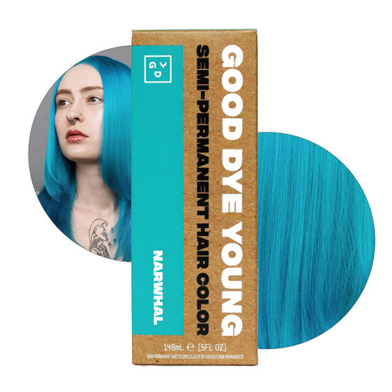 Picture of Good Dye Young Semi-Permanent Hair Color, Vegan and Cruelty-Free Blue Hair Dye, Last up to 24 Washes, Non-Damaging Conditioning Hair Color (5FL OZ, Narwhal)