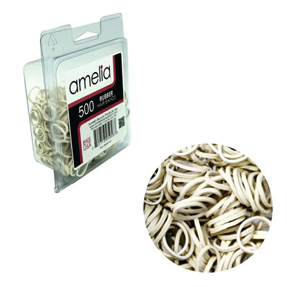 Picture of Amelia Beauty | 500 Count 1/2" Rubber Bands | Premium US Made Rubber Hair Ties | Ideal for Ponytails, Braids & Beards | Strong All Day Hold | Convenient Re-closable Container | White