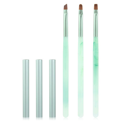 Picture of Green Nail Art Clean Up Brushes for Cleaning Polish Mistakes on the Cuticles, Acetone Resistant Nail Brush, Fingernail Cleaning Brushes for Nail Art and Designs (Round&flat&Bevel)