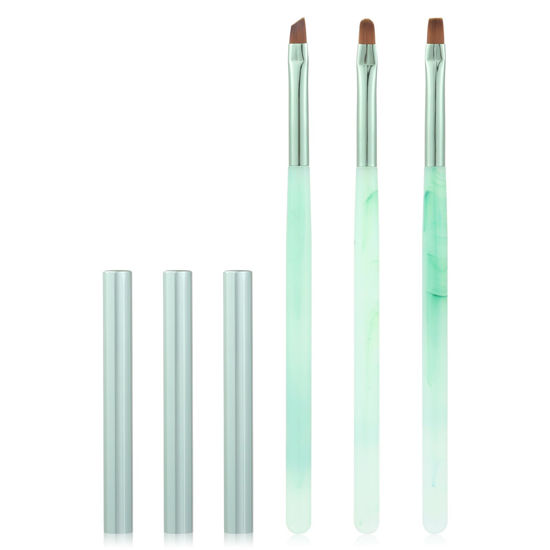 Picture of Green Nail Art Clean Up Brushes for Cleaning Polish Mistakes on the Cuticles, Acetone Resistant Nail Brush, Fingernail Cleaning Brushes for Nail Art and Designs (Round&flat&Bevel)