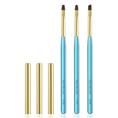 Picture of INENK Metal Blue Nail Art Clean Up Brushes for Cleaning Polish Mistakes on the Cuticles, Acetone Resistant Nail Brush, Fingernail Cleaning Brushes for Nail Art and Designs (Round&flat&Bevel)