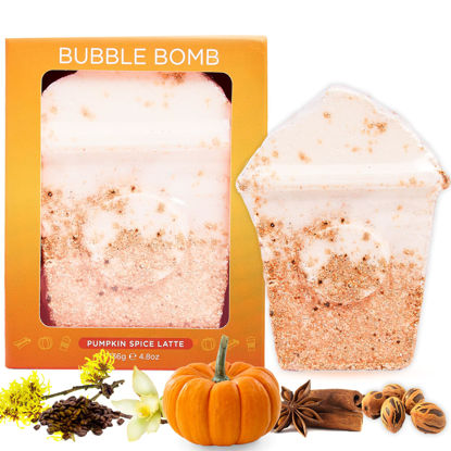 Picture of Pumpkin Spice Latte Bath Bomb for Women & Girls (Giftable Packaging) - Natural Relaxing Fall Bubble Bombs - Luxury Vanilla, Coffee, Cinnamon & Pumpkin Scented