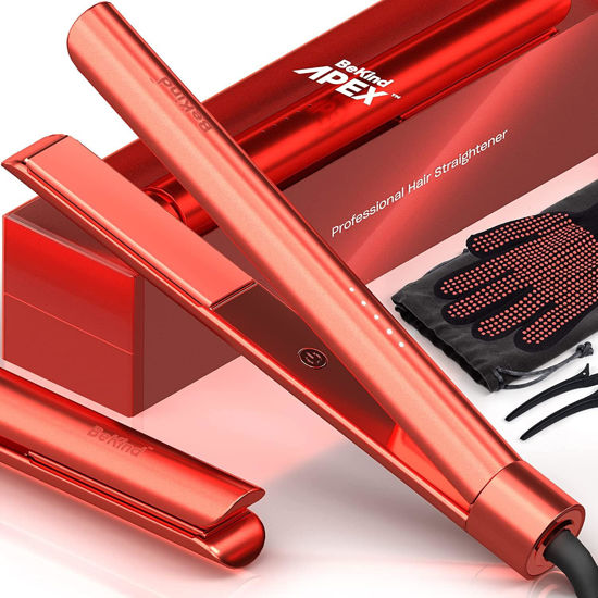 Picture of Bekind Apex 2-in-1 Hair Straightener Flat Iron | 1“ 450°F Straightener and Curler for All Hairstyles | UltraSmooth Tech | 15s Fast Heating & Temp Memory | Gift Set for Girls Women (Coral)