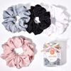 Picture of XL Big Silk Scrunchies Hair Ties for Women - CEELGON Oversized Black Satin Silk Scrunchie Exra Large Jumbo Gaint Soft Pink Chiffon Cute Scrunchy for Curl Thick Hair 4 Pack (Black White)