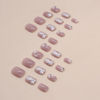 Picture of Pink Square Press on Nails Short Cute False Nails with White Butterfly Rhinestones Designs Pink Full Cover Faux Nails Press ons for Women Fake Nails 24 Pcs