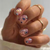 Picture of Short Press on Nails Cute Flowers Fake Nails Square Acrylic Nails Press ons Full Cover Glossy Colorful Floral Spring and Summer Stick Glue on Nails for Women Girls 24Pcs