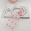 Picture of Square Press on Nails Short Cute Purple French Tip False Nails with White Flower Designs Pink Full Cover Faux Nails Press ons for Women Fake Nails 24 Pcs