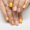 Picture of Square Press on Nails Short Yellow Fake Nails Sunflower Flower Acrylic Nails Press ons Full Cover Retro Oil Painting Style Glue Stick on Nails for Women Girls 24 Pcs