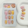 Picture of Square Press on Nails Short Yellow Fake Nails Sunflower Flower Acrylic Nails Press ons Full Cover Retro Oil Painting Style Glue Stick on Nails for Women Girls 24 Pcs