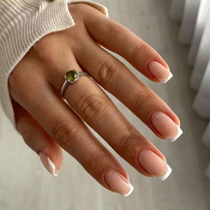 Picture of White French Tip Press on Nails Short Medium False Nails Square Fake Nails Nude Full Cover Faux Nails Press ons for Women Daily Wear Simple 24 Pcs