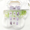 Picture of Press on Nails Square Short Fake Nails Purple Gradient Acrylic Nails Press ons Flower Golden Lines Glue on Nails Glossy Stick on Nails Artificial False Nails for Girls 24Pcs