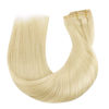 Picture of HOTBANANA Clip in Hair Extensions 16 inch 130g 7pcs Bleach Blonde Clip in Remy Human Hair Extensions Straight Hair Invisi Edge Clip Hair Full Head