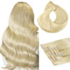 Picture of HOTBANANA Clip in Hair Extensions 18 inch 130g 7pcs Bleach Blonde Clip in Remy Human Hair Extensions Straight Hair Invisi Edge Clip Hair Full Head