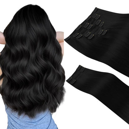 Picture of HOTBANANA Clip in Hair Extensions Real Human Hair 140g 9pcs 22 inch Jet Black Clip in Human Hair Extensions Straight Remy Hair Extensions Full Head