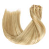 Picture of HOTBANANA Clip in Hair Extensions 18 inch 130g 7pcs Light Blonde Highlighted Golden Blonde Clip in Remy Human Hair Extensions Straight Hair Invisi Edge Clip Hair Full Head