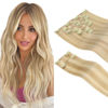 Picture of HOTBANANA Clip in Hair Extensions Real Human Hair 140g 9pcs 14 inch Dirty Blonde Mixed Bleach Blonde Clip in Human Hair Extensions Straight Remy Hair Extensions Full Head