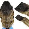 Picture of HOTBANANA Clip in Hair Extensions Real Human Hair 140g 9pcs 16 inch Balayage Ombre Brown to Dirty Blonde Clip in Human Hair Extensions Straight Remy Hair Extensions Full Head
