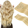 Picture of HOTBANANA Clip in Hair Extensions Real Human Hair 140g 9pcs 18 inch Light Blonde Highlighted Golden Blonde Clip in Human Hair Extensions Straight Remy Hair Extensions Full Head