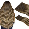 Picture of HOTBANANA Clip in Hair Extensions Real Human Hair 140g 9pcs 24 inch Chocolate Brown with Honey Blonde Clip in Human Hair Extensions Straight Remy Hair Extensions Full Head