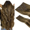 Picture of HOTBANANA Clip in Hair Extensions Real Human Hair 140g 9pcs 18 inch Balayage Chocolate Brown to Caramel Blonde Clip in Human Hair Extensions Straight Remy Hair Extensions Full Head