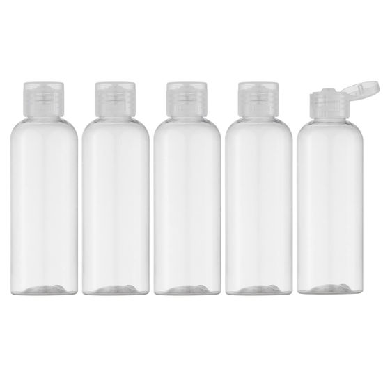 Picture of LISAPACK 3.4Oz Travel Bottles with Flip Cap (5 Pcs) Empty Dispenser Container for Travel Size Cosmetics (100ml, Clear Cap)