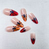 Picture of Halloween Fake Nails Medium Almond French Tip Press on Nails Nude Full Cover Pumpkin Nail Tip False Nails with Designs Glossy Glue on Nails Cute Acrylic Nails Artificial Nails for Women Girls 24Pcs
