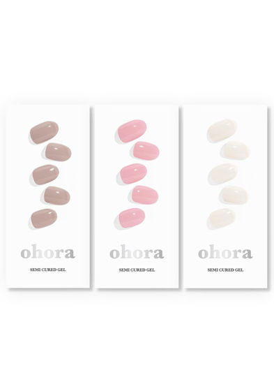 Picture of ohora Semi Cured Gel Nail Strips Set of 3(N Cream Cotton, N Cream Beige, N Cream Pink)-Works with Any Nail Lamps, Salon-Quality, Long Lasting, Easy to Apply&Remove-Includes Prep Pads, Nail File, Stick