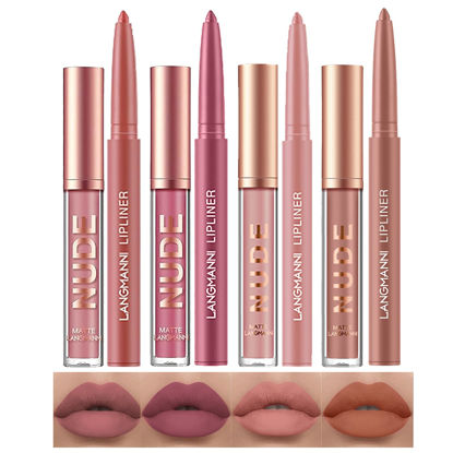 Picture of LANGMANNI 4pcs Matte Lipstick with Lipliners Durable Makeup Set,Long-Lasting Non-Stick Cup Not Fade Waterproof Pigmented Velvet Lipgloss Kit Beauty Cosmetics Makeup Gift for Girls(#1+2+8+11)