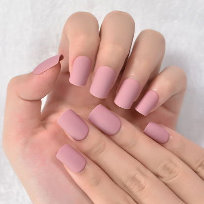 Picture of Coolnail Short Nude Pink Matte Press on False Nails Squoval Frosted Reusable Fake Nails Art Tips Manicure Tool