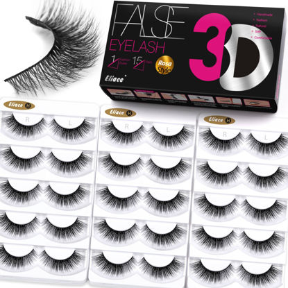 Picture of Eliace False Eyelashes Natural look Cat Eye Lashes Wispy Strips 3D Mink Lashes Fake Eyelashes Faux Fluffy,Winged Fox Eyelashes, Soft Thin Band Comfortable Reusable False Lash 13MM,15 Pairs Rosa Style