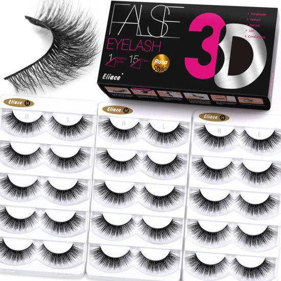 Picture of Eliace False Eyelashes Natural look Cat Eye Lashes Wispy Strips 3D Mink Lashes Fake Eyelashes Faux Fluffy,Winged Fox Eyelashes, Soft Thin Band Comfortable Reusable False Lash 13MM,15 Pairs Rosa Style