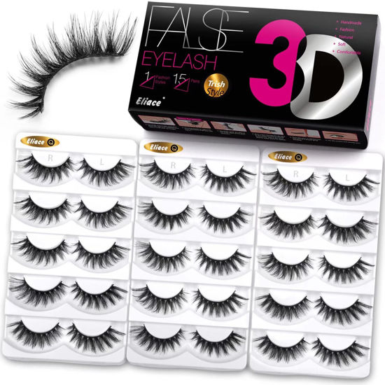 Picture of Eliace False Eyelashes Cat Eye-Lashes 3D Mink Lashes,Spiky Wispy Natural Long Faux Mink Lashes Strips Soft & Reusable Makeup Professional Fake Eyelashes Pack 15 Pairs | Trish Style