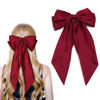 Picture of Women Big Bow Barrettes Girl's Satin Hairclips Long Ribbon Hair Pins Accessories For Party (Burgundy)