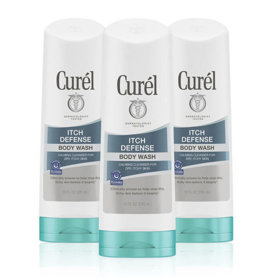 Picture of Curel Itch Defense Calming Daily Cleanser, Body Wash, Soap-free Formula, for Dry, Itchy Skin, with Hydrating Jojoba and Olive Oil, 10 Oz, Pack of 3