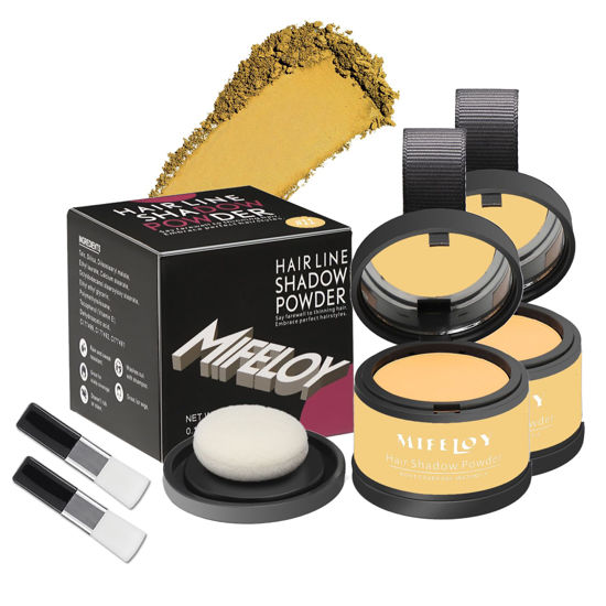 Picture of Mifeloy 2 Pack Root Touch Up Shadow Powder, Gray Hair Cover Up, Women Color Root Coverage Powder for Thinning Grey Hairline, Men Instantly Concealer Hair Loss Beard Line Eyebrow, Medium Blonde