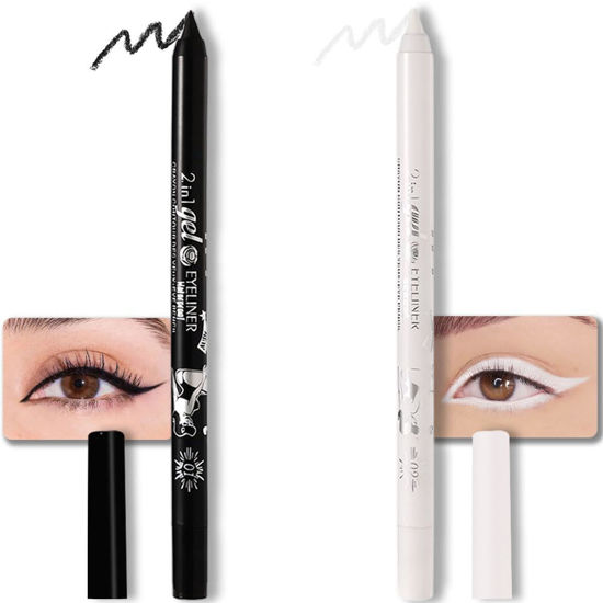 Picture of evpct 2Pcs Black & White Color Gel Glitter Eyeliner Pencils Set for Women Waterline Waterproof Smudge Proof lapiz de ojos delineador de ojos contra el agua Eye Liner Makeup